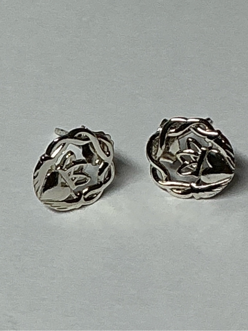 Sterling Silver Floral Knot Stud Earrings - Silver